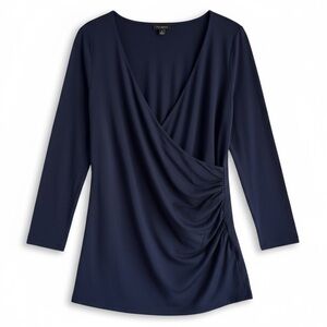 New Talbots Navy Blue Cotton Surplice Drape Long Sleeve Top Size Medium